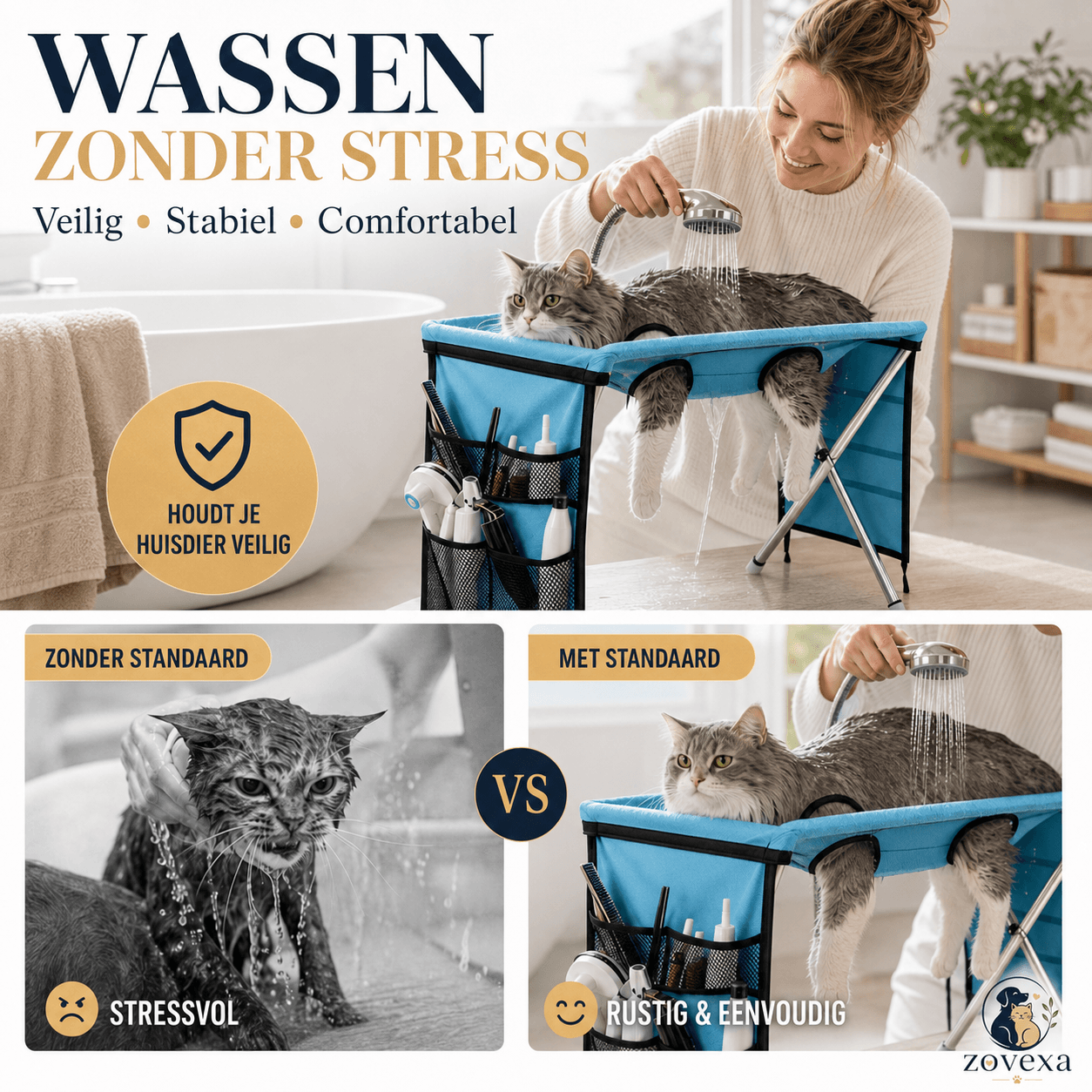 De SpetterSpot™ -De veilige douche-standaard voor honden en katten