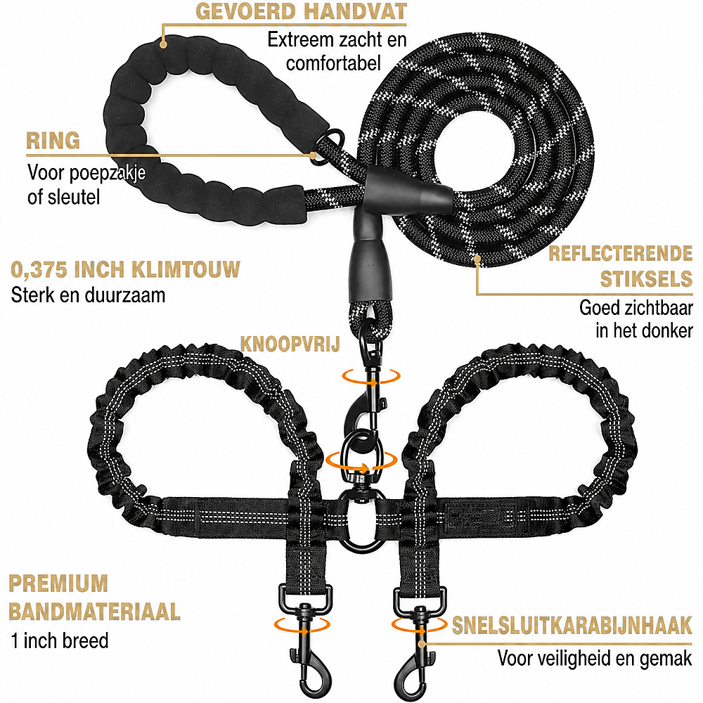 WiggleWalk™ Hondriem 360° draaibare dubbele wandelriem voor honden